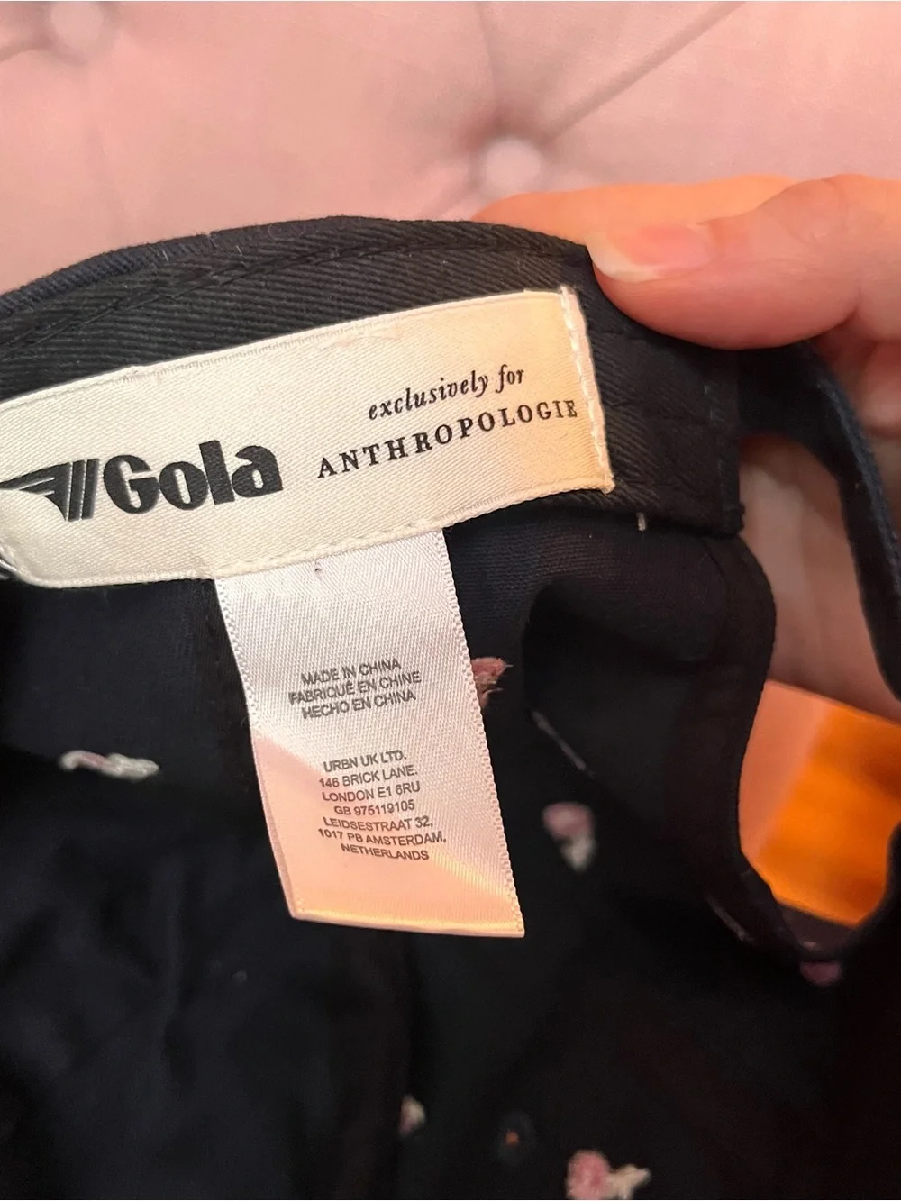 Gola x Anthropologie Black Baseball Cap with Pink Flowers Floral Embroidery